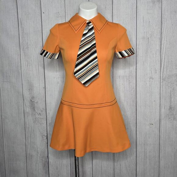 Vintage Dresses & Skirts - Vintage 60s 70s Golden Maid Mod Mini Dress w/ Removable Tie – Size Small